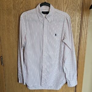 Ralph Lauren Men's Pink, White, Blue Striped Button Down.